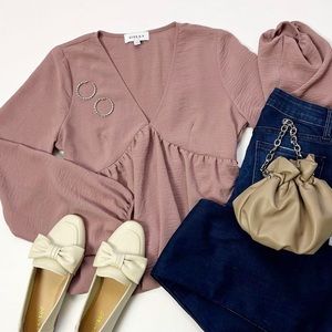 Mocha Bubble Sleeve Blouse